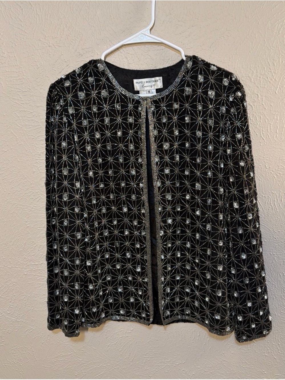 Papell Boutique Black Beaded Open-Front Evening Jacket